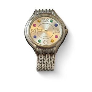 Vintage Silver Tone Multicolored Indices Watch‎